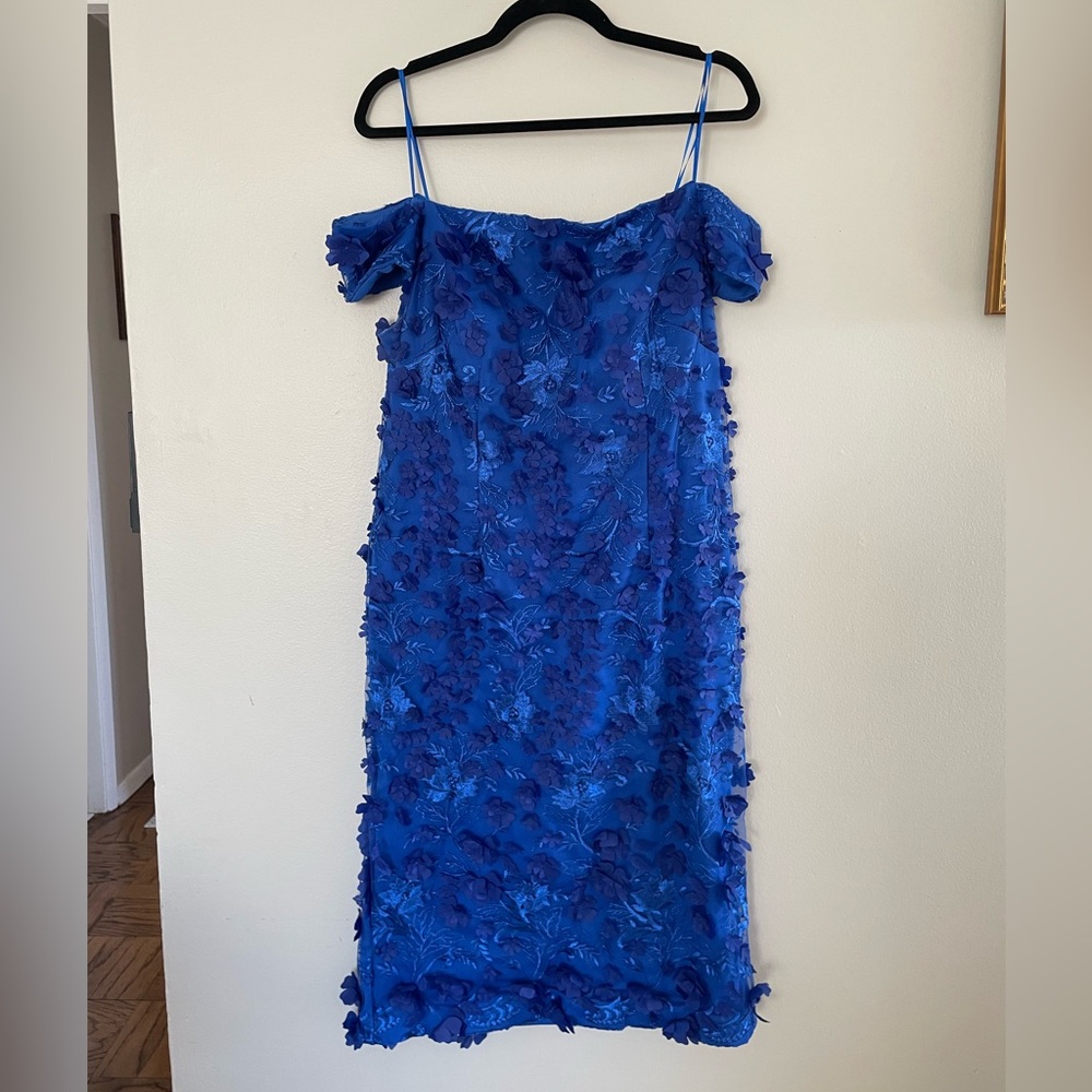 Carmen Marc Valvo Royal Blue Textured Midi Dress